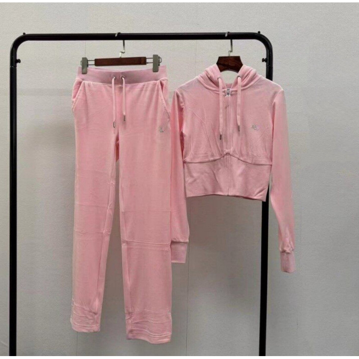 Ju Clearance: Small Diamond in Front, Large Diamond in Back, Spring and Autumn Velvet Pink Sports Casual Suit, Skin-Friendly and Soft 0628