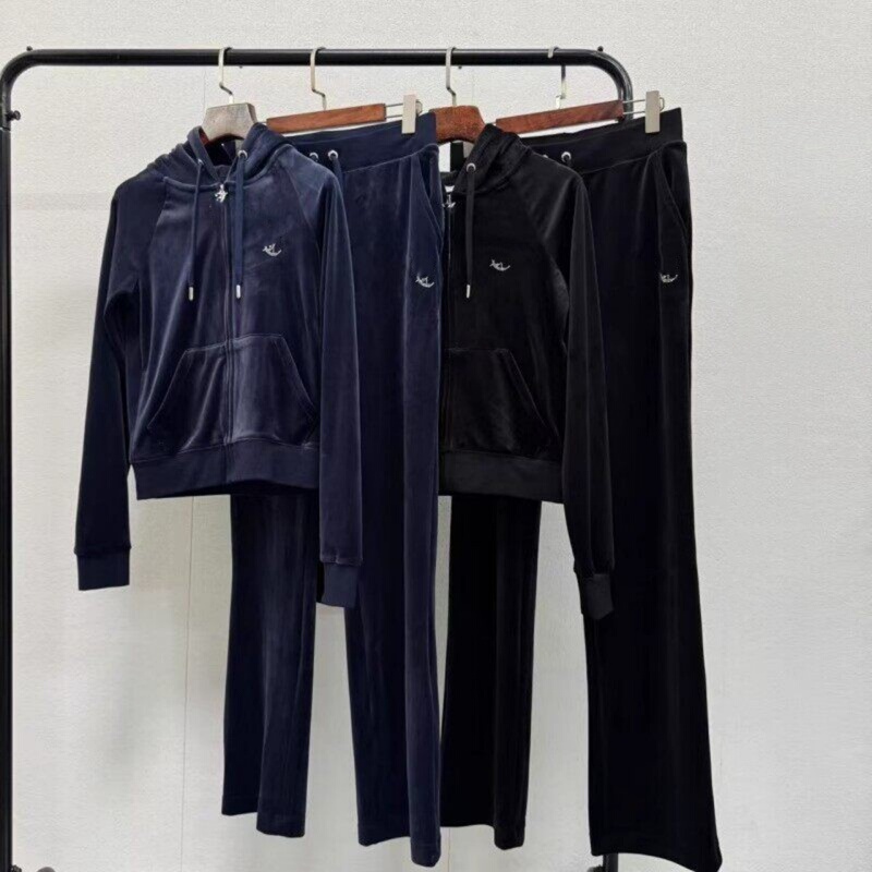 Ju Clearance: Front Small Diamond, Back Large Diamond, Velvet 2-Color Sports Casual Suit, Elastic, Skin-Friendly, Slimming 0628