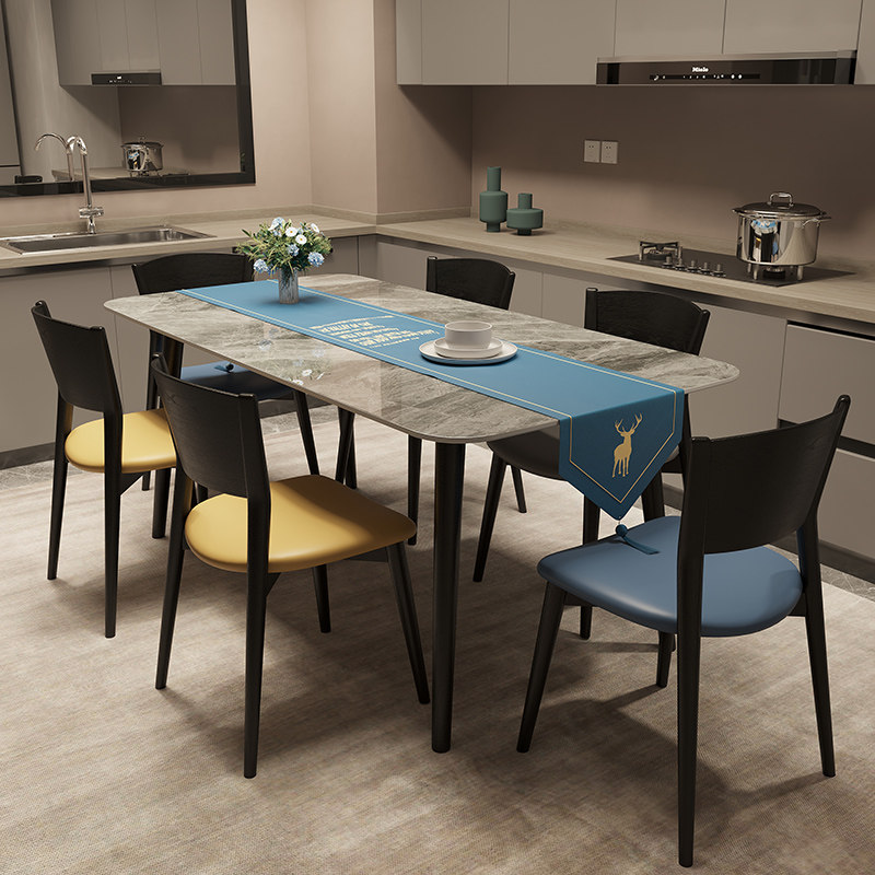 Italian bright rock slab dining table and chair combination rectangular household small apartment modern minimalist style marble dining table