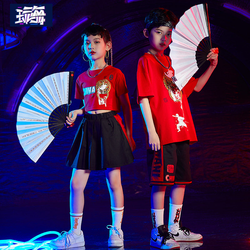 June 1 children's costumes boys street dance tide clothing children's national tide hip-hop handsome suit girls jazz dance performance