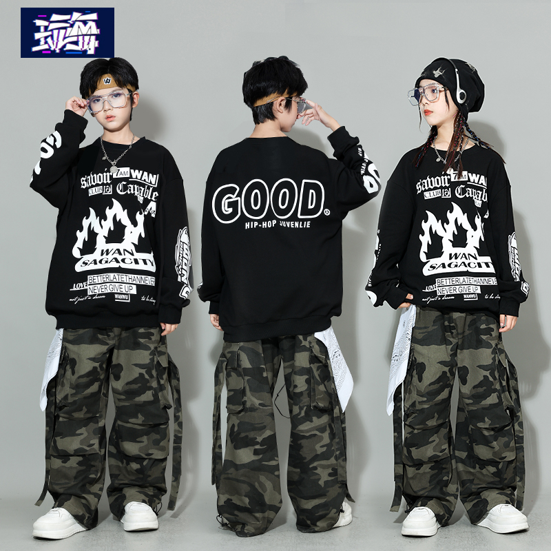 Children's Street Dance Tide suit winter hiphop hip-hop long-sleeved girl jazz dance boy on New Year's Day performance-Taobao