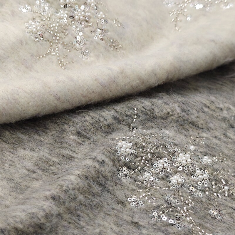 High-End Exquisite French Sequin Embroidery Wool Long Woolen Fabric for Spring and Autumn Women's Clothing Coats Handmade Fabric High-End Exquisite French Sequin Embroidery Wool Long Woolen Fabric for Spring and Autumn Women's Clothing Coats Handmade Fabric