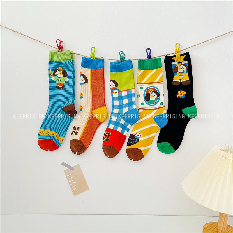 Cartoon Dog Puppy Diary Series Quirky Ugly-Cute Puppy Mid-Calf Cotton Socks Versatile and Unique ins Style Socks