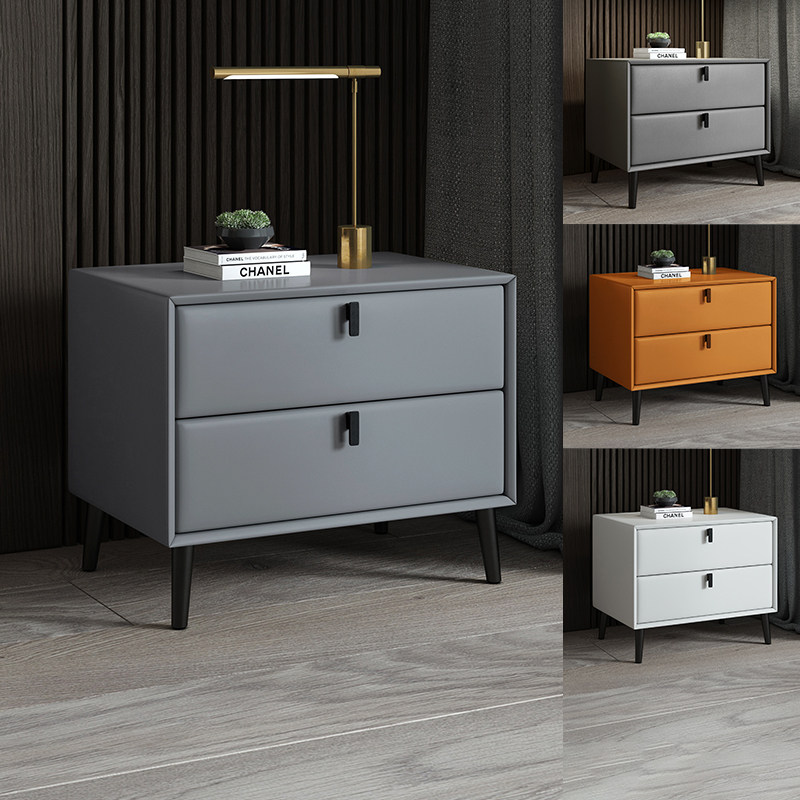 Nordic light luxury solid wood simple bedside table leather home simple modern bedroom bedside table small shelf