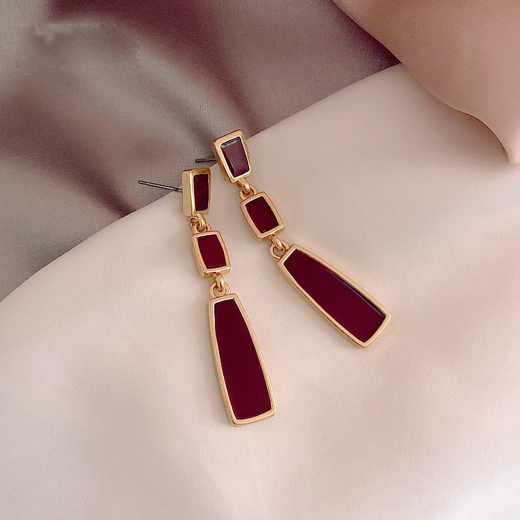 caringkiss2022 trendy earrings niche retro earrings red earrings temperament female long earrings earrings