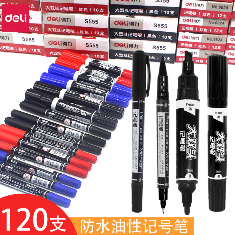 120 packed small double head marker pencil hook line pen fine art student black oily thin head marker painting student red quick-drying waterproof pen does not fade large double head thick head logistics express