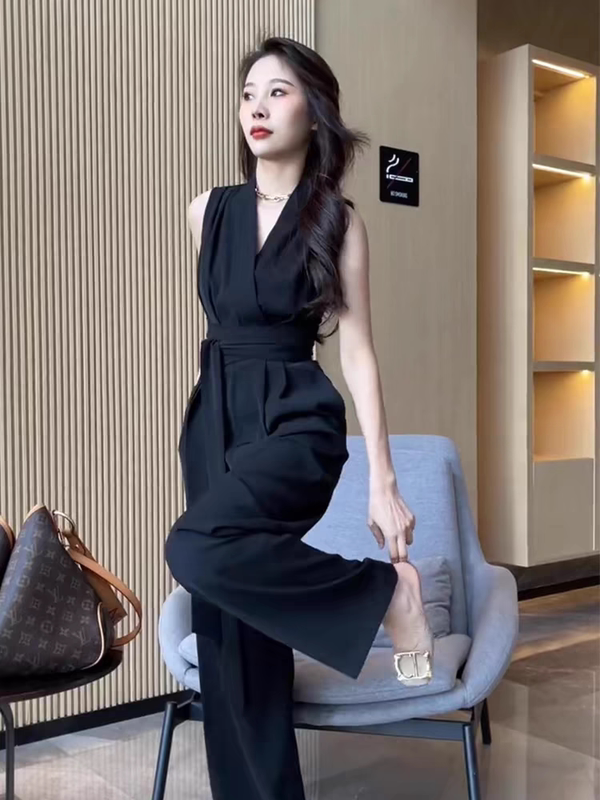 European Style Summer New Elegant Lady Jumpsuit High-End Loose High-Waisted Slimming Wide-Leg Pants Set European Style Summer New Elegant Lady Jumpsuit High-End Loose High-Waisted Slimming Wide-Leg Pants Set