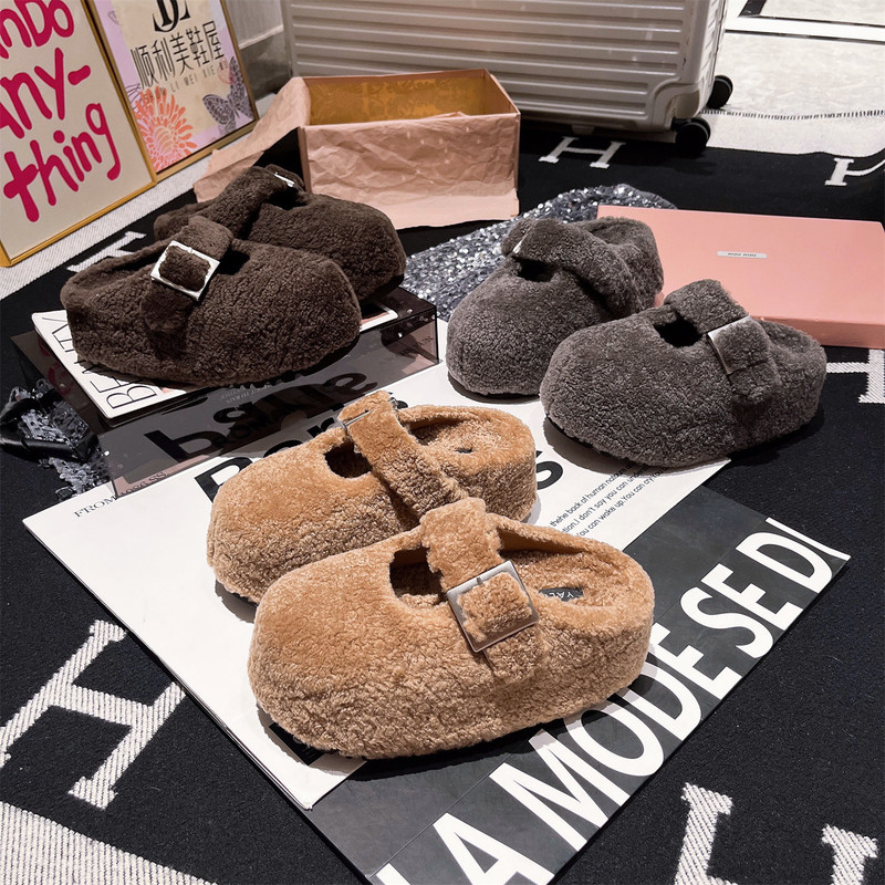 Wool Capybara-Style Mary Jane Thick-Soled Ultra-High Heel Half-Slippers for Petite Women, Furry Shoes, Women's Shoes Wool Capybara-Style Mary Jane Thick-Soled Ultra-High Heel Half-Slippers for Petite Women, Furry Shoes, Women's Shoes