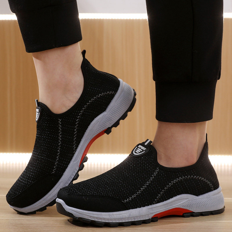 Old Beijing Cloth Shoes Men Soft Bottom Black Working Shoes Thick Bottom Anti Slip Dad Shoes Middle Aged Men Casual Breathable Single Shoes