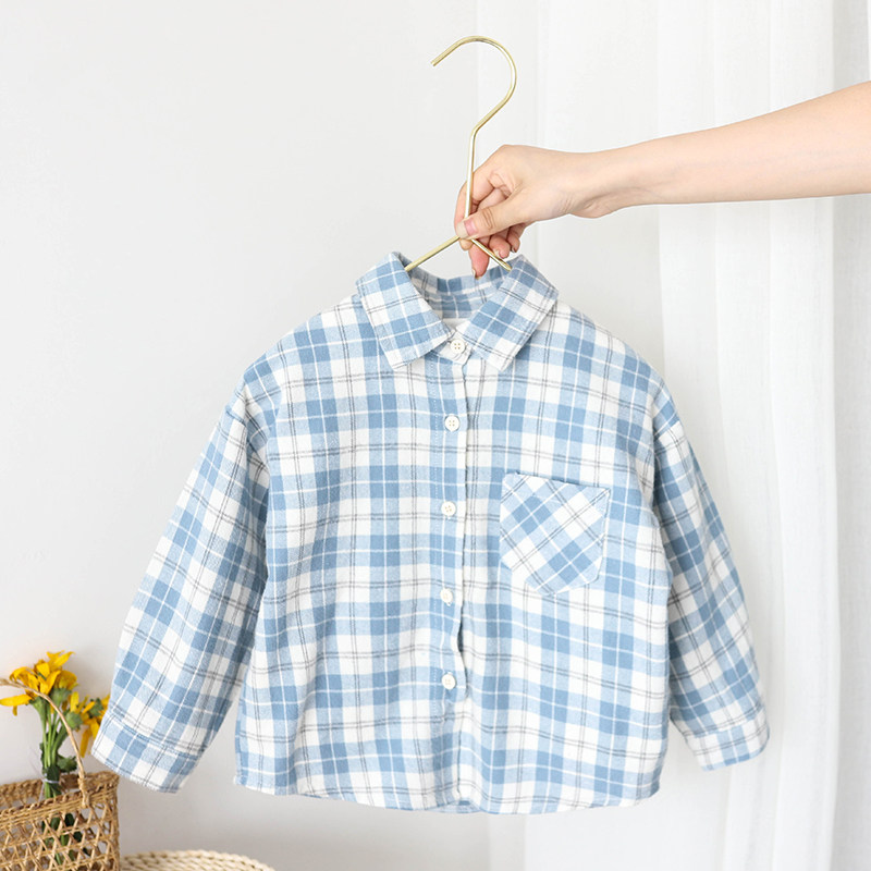 Boys ' shirts Spring and Autumn 1-7 years old children's plaid shirts Baby Foreign School Spring clothes Baby wild long-sleeved tops