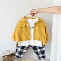  Boys  pants Spring and autumn baby plaid casual pants middle and small childrens autumn trousers Korean version of childrens Western style double-layer childrens clothing