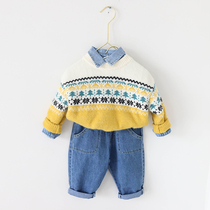  Boys pullover sweater spring and autumn 1-7 years old childrens Western-style knitwear Girls  line clothes baby autumn top trend