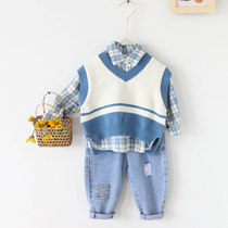  Boys  vest spring and autumn 2-8 years old childrens college style knitted vest baby western style autumn sweater waistcoat tide