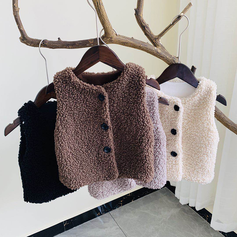 Middle-aged boys and girls lamb velvet vest baby vest plus velvet thick outer wear small vest children's warm vest