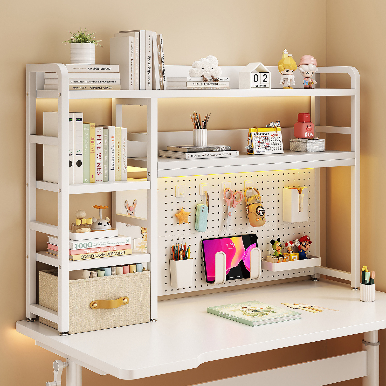 Household desktop storage rack office desk multi-layer wrought iron table student computer desk hole board bookshelf