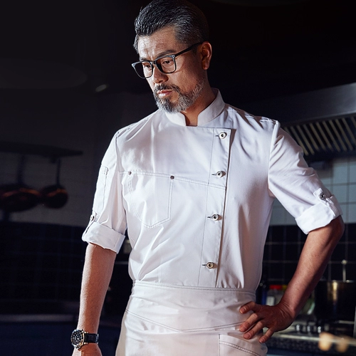 挪趣 Джинсовая чистое хлопок с 700 кварталом рукава рабочая одежда для мужчин Высококачественный летний отель Catering Kitchen Chef Chef.