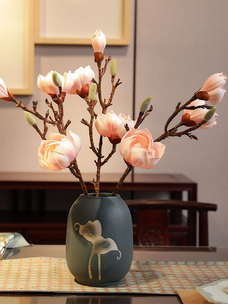 Vintage dead branches large magnolia flower simulation bouquet High-grade Chinese floral decoration decoration flower arrangement Dried flower plastic Juan flower