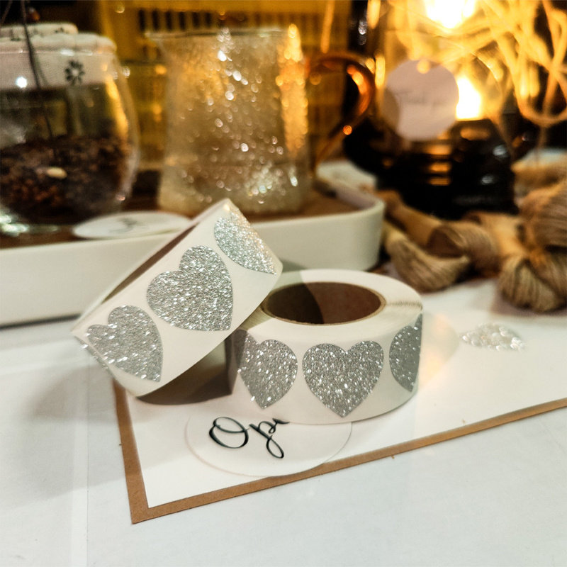 300pcs Roll Glitter Silver Heart Sticker Valentine's Day Envelope Seal Seal Sticker Handmade Gift Decoration Stationery