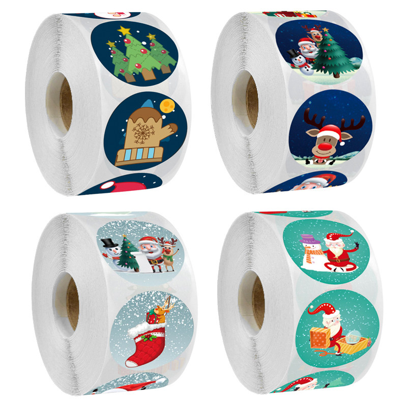 500 sheets roll 2023 new year christmas sticker christmas tree snowman pattern gift wrapping decoration party tag