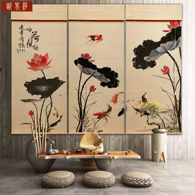 Printed bamboo curtain curtain curtain curtain curtain curtain partition balcony living room tea room Chinese bamboo curtain shade shade home