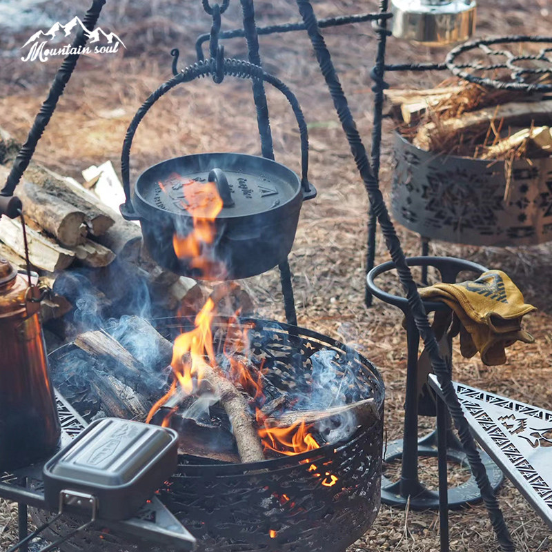 Mountain soul hand-forged twisted heavy-duty multi-functional fire tripod lamp stand desktop adapter frame