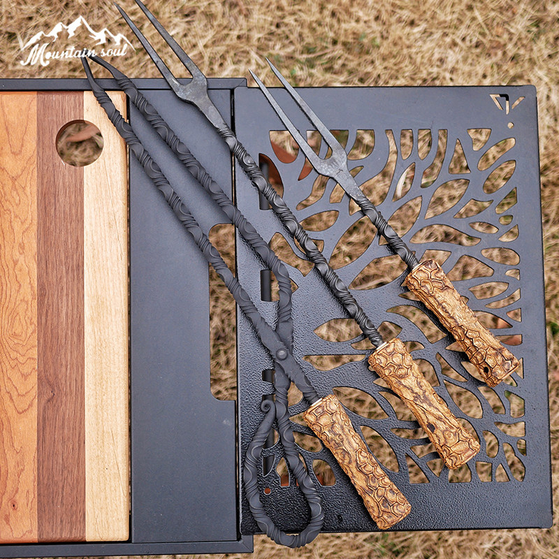 Mountain Soul Handmade overall forging outdoor camping twisted barbecue fork piercing fork steak fork