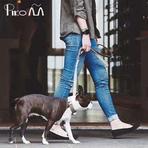 Pickup meow leather dog traction rope Dog chain Medium-sized large dog dog gold burred dog walking rope French bucket leather