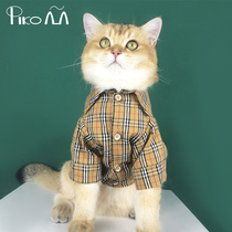 Pickup meow net red cat clothes plaid shirt autumn thin English short blue cat anti-hair loss Pet dog Teddy