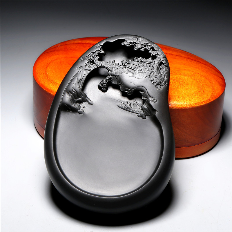 National Non-relic Division Handmade Anhui County Longwei Mountain natural original stone Old pit Black Longwei High-end Treasured Collection of Four Treasure Calligraphy Special Ink Stone Slabs for Ink Stone Slabs-Taobao