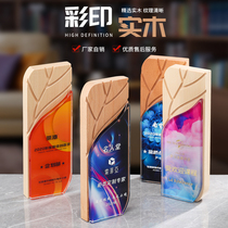 Solid Wood head creative trophy custom medals custom wooden Crystal lettering honor team staff Annual Awards