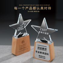 Wood Crystal creative five-pointed star trophy customized wooden annual meeting honorary license team staff award