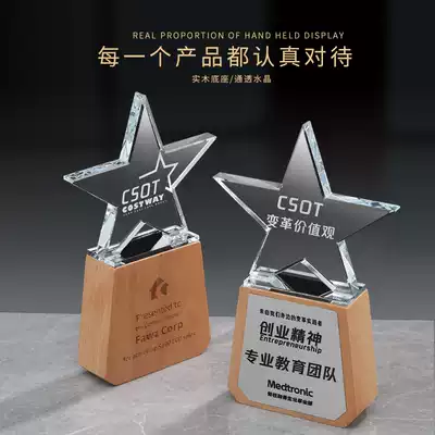 Wood Crystal creative five-pointed star trophy customized wooden annual meeting honorary license team staff award