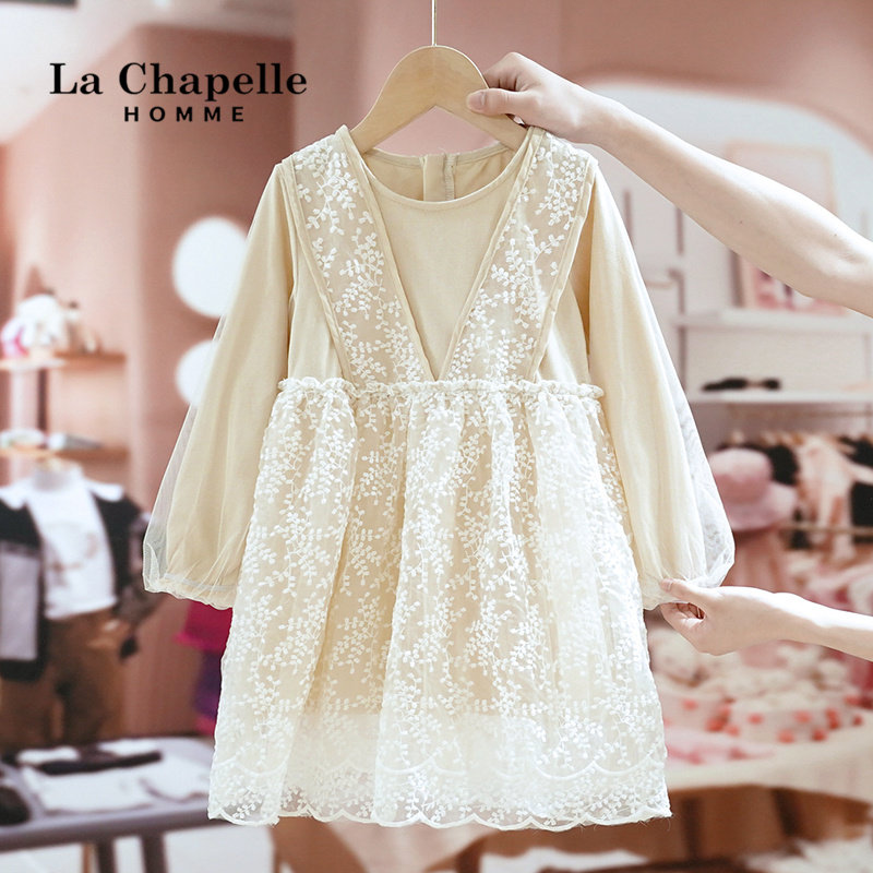 Lashabelle children's clothing girl spring autumn dresses 2022 new fashion casual children long sleeve foreign dress with long skirts