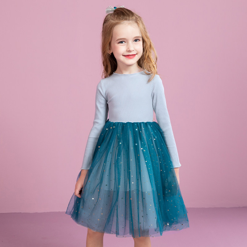 Girl Ocean Dress 2022 New Spring Dress Foreign Pie Trendy Love Sharanna Princess Dress Child Fluffy Yarn Aisha Dress
