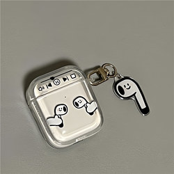 Airpods Pro 헤드폰 보호 케이스에 적합 심플 드로잉 음악 헤드폰 Apple 헤드폰 케이스 AirPods 1/2세대 보호 케이스 투명 벨트 펜던트 airpods 신형 3세대 블루투스 헤드폰 케이스