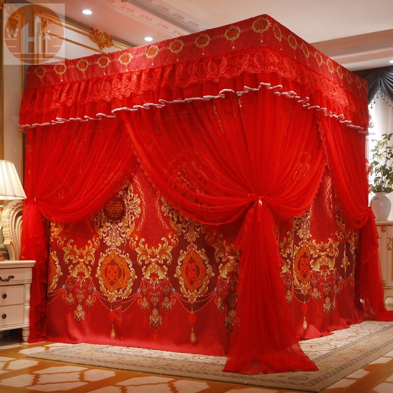 Happy Supplies Grand total wedding with brides ready to be accompanied by wedding nets Festive Red Mosquito Princess Wind Shading Bed Mantle