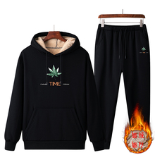 秋冬季加绒加厚外套运动服休闲两件套男装