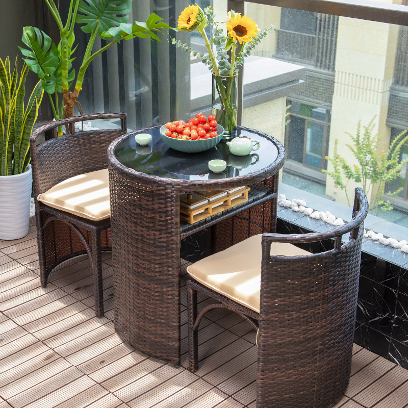 Balcony small table and chairs minimalist casual outdoor rattan chair Three sets of outdoor courtyard choreography small tea table nets black tea table and chairs