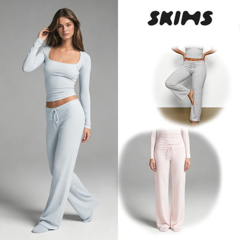 [Domestic Stock] Skims Drawstring Pants Cotton Jersey Straight-Leg Pants Casual Loose Sports Pants for Women