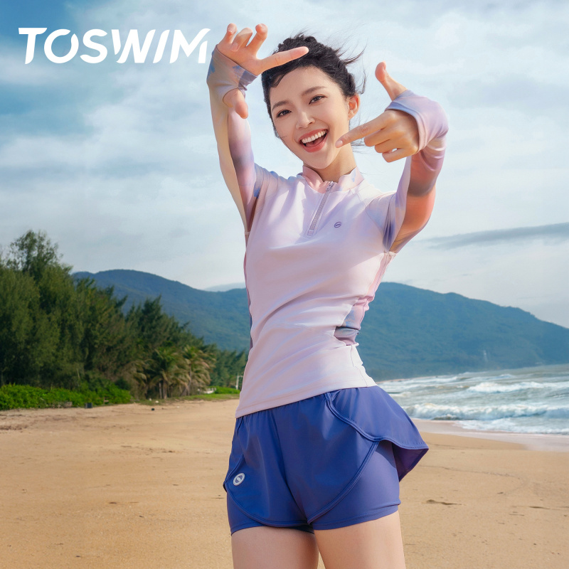 Toswim Two-Piece Swimsuit for Women, New Style, High-End, Plus Size, Long-Sleeved, Sun-Protective, Conservative, Slimming, Hot Spring Swimwear Set