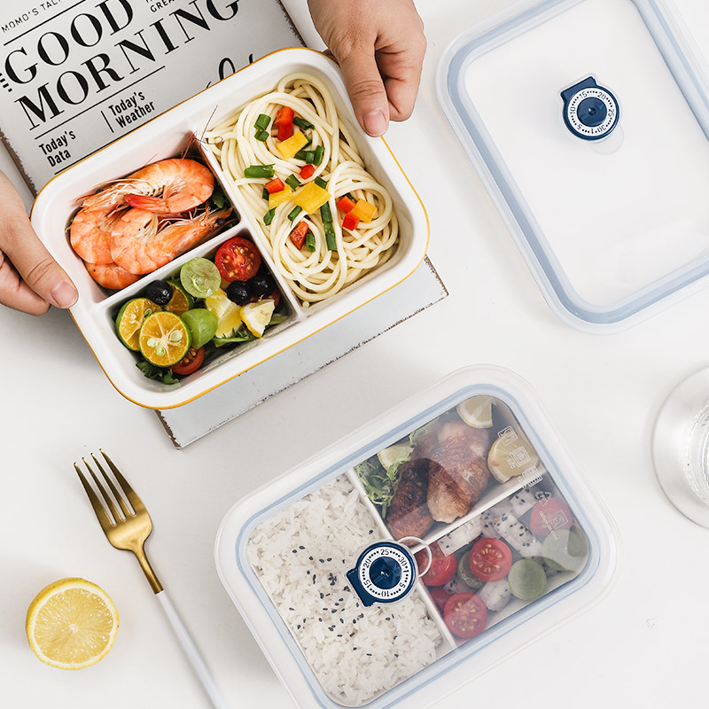 Ceramic compartment Japanese-style bento lunch box to work with rice fresh-keeping bowl microwave oven special with lid sealed fresh-keeping box