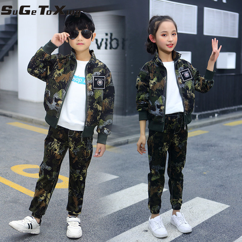 Children's camouflage uniforms boys 2021 spring new handsome primary school students military training uniforms girls and children spring two-piece suit