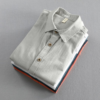 Caomin linen summer men's shirt top short-sleeved slim cotton half-sleeved retro casual thin section simple summer dress