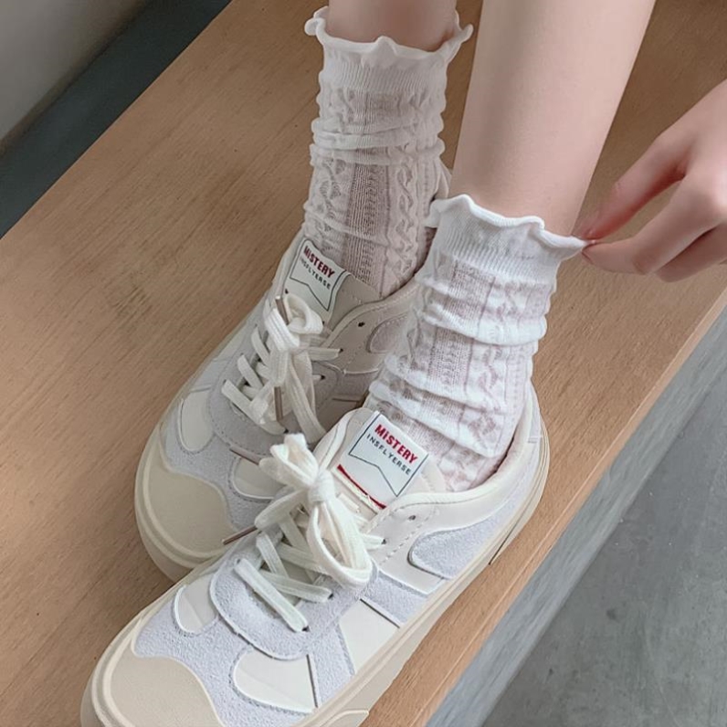 Loafers socks summer white mesh lace socks women's middle tube socks thin all-match stockings Japanese bubble socks