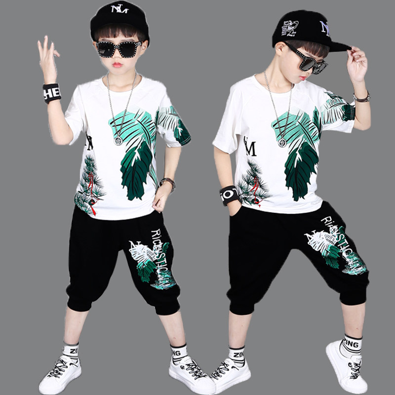 Boys Summer Summer Clothes 2023 New Zhong Big Children's handsome summer boys short - sleeved T - shirts cotton tide clothes