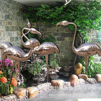 Pool landscape marketing center stainless steel rose gold flamingo crane animal decoration sketch sculpture spot