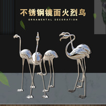 Spot stainless steel Flamingo Animal sketch sculpture pool floor ornaments red-crowned crane head bird manufacturer