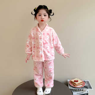 Children's flannel pajamas for girls in autumn and winter