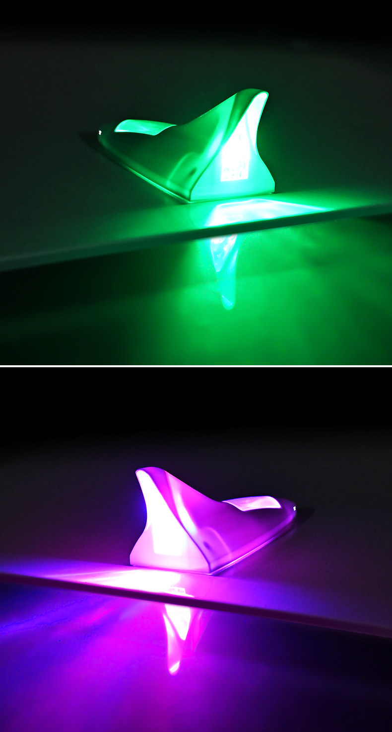 Car Solar Antenna Fin Light Universal Roof Anti-Rear Collision Warning Light Shark Fin Strobe Light Decoration