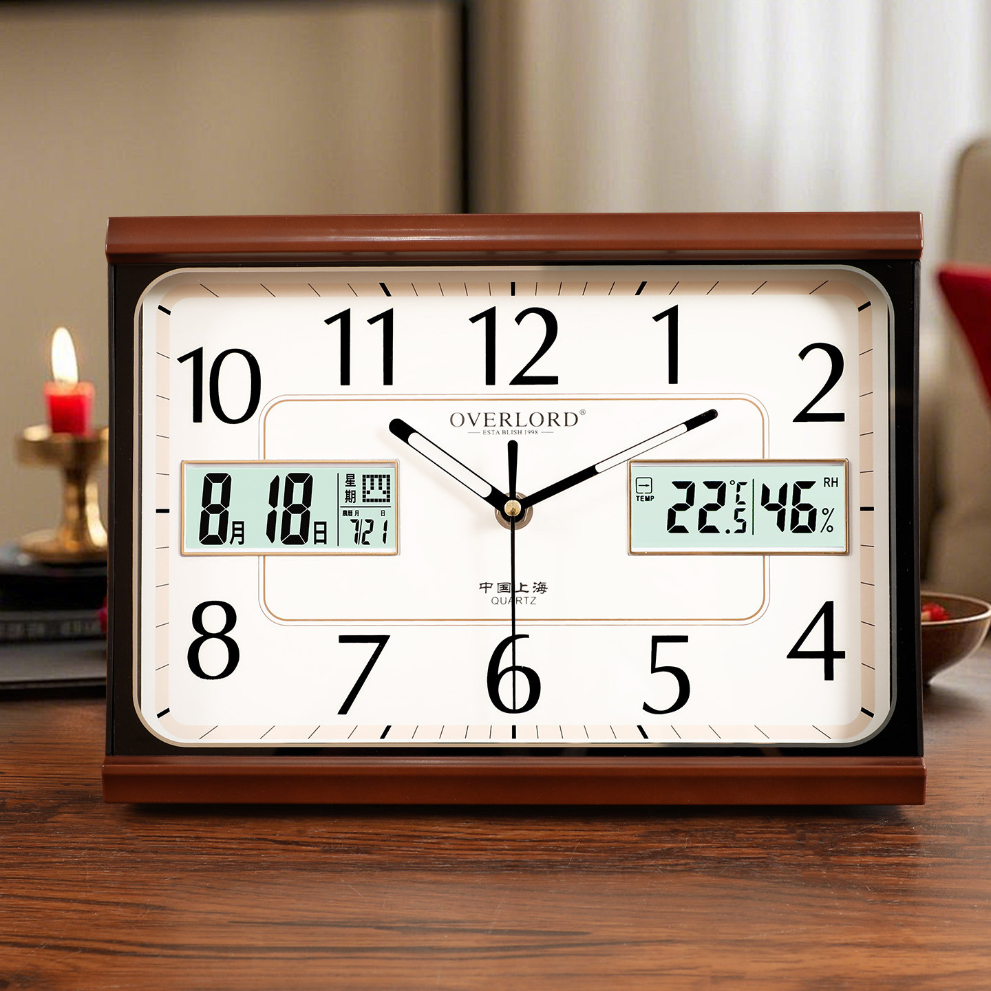 Household Desktop Perpetual Calendar Clock, Living Room Light Luxury Modern Table Clock Ornament with Calendar, Silent Desk Clock